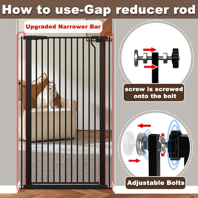 Fairy Baby 51.18" Extra Tall Cat Gate, 29.5"-32.6" Adjustable Width Auto Close Encrypted Tall Pet Dog Gate, Cat Proof Metal Gate Indoor for Doorway Stairs, Pressure Mounted Child Safety Gates, Black