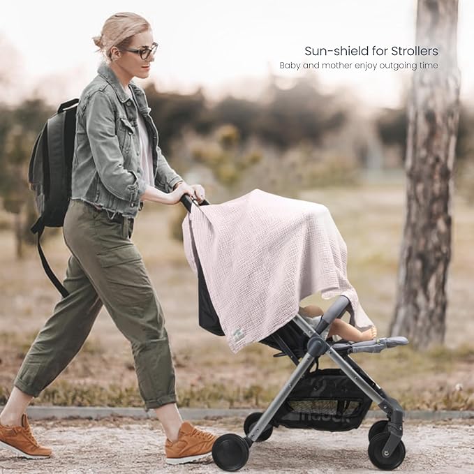 lulumoon Muslin Swaddle Blanket Baby - Cotton Swaddling Blanket Soft Baby Receiving Blankets Neutral 3Pack(Pink+Purple)