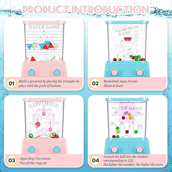 Sumind 10 Pieces Handheld Water Game for Kids Mini Water Ring Toss and Basketball Hoop Toy 90s Retro Mini Games for Goodie Bags Stuffers Birthday Return Gifts Classroom Rewards(Pastel,Lively Style)