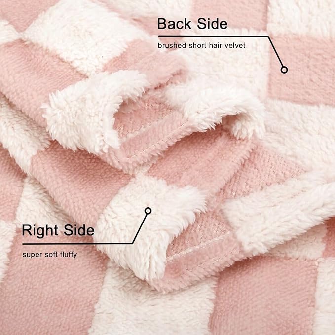HOMRITAR Baby Blanket for Girls 3D Checkered Fleece Fluffy Fuzzy Checkerboard Grid Warmer Shaggy Soft Cozy Fuzzy Bed Blanket for Toddler, Newborn or Infant Pink 30 x 40 Inch