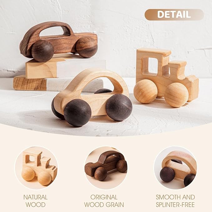 3PCS Wooden Baby Toys, Montessori Toys for Babies 0-6-12 Months, Baby Grasping Toys Push Car Toys for 1 Year Old Boy Birthday Gift,#3