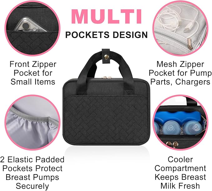 Wearable Breast Pump Bag with Insulated Breastmilk Cooler - Compatible with Momcozy/Willow/Elvie/Spectra/Medela, Portable Pumps Carrying Case with Waterproof Mat for Working Mom