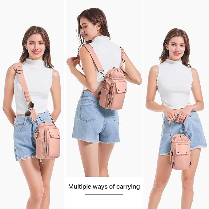 Water Bottle Holder with Strap 32 40oz Crossbody Insulated Water Bottle Carrier Sling Bag with Adjustable Wide Strap and Phone Purse 5 Pockets for Walking Hiking Gym Travel