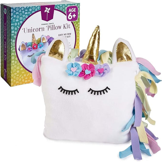 Pinwheel Crafts Unicorn Pillow Kit - DIY Arts and Crafts for Kids Ages 6 7 8-12+ Years, No Sewing Kit for Kids, Unicorn White Pillow Craft Kits for Birthday, Christmas Gifts for Girls