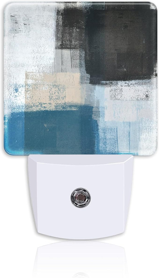 Night Light,Blue Beige Black Grey Art Painting Plug-in Night Light Auto Dusk-to-Dawn Sensor Energy Efficient LED Lamp for Room Decor,Hallway,Kitchen,Bathroom,Nursery,Stairs