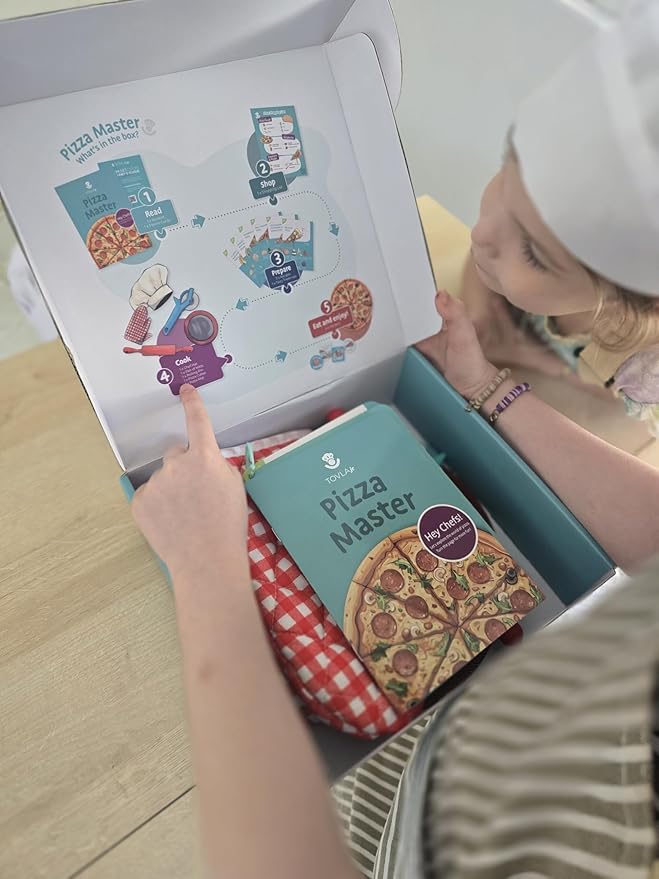 Tovla Jr. Ultimate Real Pizza Cooking Kit for Kids – Fun DIY Baking Set, STEM Activity for Ages 4+, Visual Learning Pizza Tools, Great Gift for Young Chefs