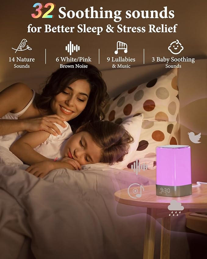 Sound Machine White Noise Machine with 32 Soothing Sounds, Bluetooth Speaker, Alarm Clocks for Bedrooms with Wake up Light, Night Light for Kids, App Control Birthday Gifts for Women, Teen Girls, Boys