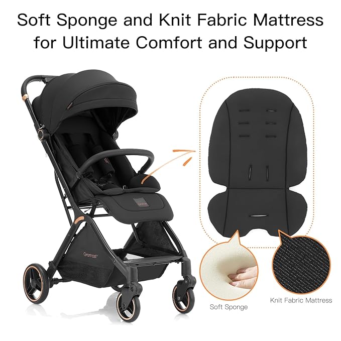 Gravity Folding Baby Stroller - Portable Travel Toddler Stroller w/Adjustable Backrest & Canopy, Cup Holder, Lightweight and UV Protected, One-Hand Automatic Folding - Black