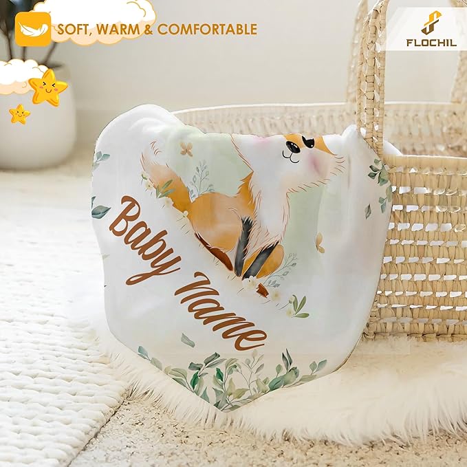 Personalized Baby Blankets, Custom Baby Blanket - Baby Blanket with Name for Boys, Best Gift for Baby, Newborn Elephants Flush Fleece (30x40) (Fox)