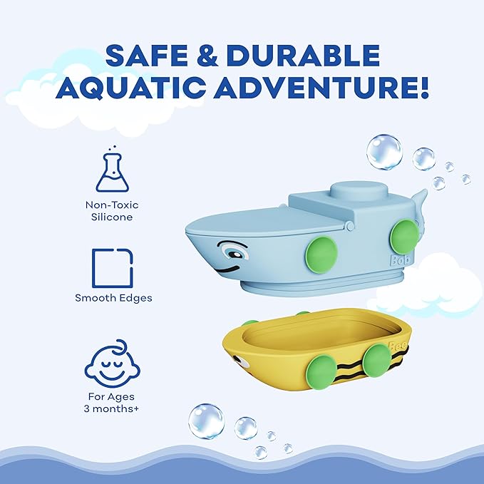 Griddly Kids BobBee – The Ultimate Baby Bath Toy for Kids Ages 1-3, Shower, Pool & Bathtub Water Toys for Toddlers, Durable & Waterproof Silicone Toddler Bath Toys, 3-in-1 Water Boat for STEM Learning