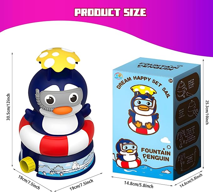 Kids Water Sprinkler Rocket Launcher – Outdoor Water Toys for Summer Backyard Play, Spinning Splash Penguin Rocket for Boys Girls Ages 3-12, Fun Gift for Garden Lawn Birthday