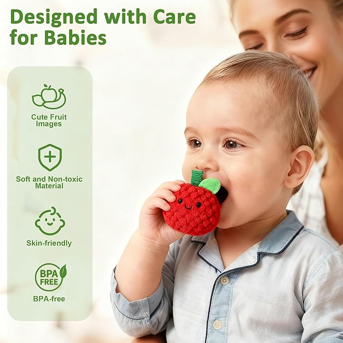 Toddlers Montessori Toys, Fruits Tree Baby Sensory Toys for 1 2 3 Year Old Boy Girl, Infant Toys with Rattle,Numeric Crinkle Tissues, Color Shape Sorting Numeracy Skills Birthday Gift for Age 0-2+