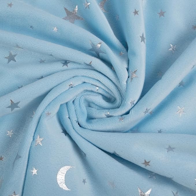 Baby Blanket for Boys Girls Soft Minky with Double Layer Dotted Backing, Star and Moon Printed 30 x 40 Inch Receiving Blanket (Blue)