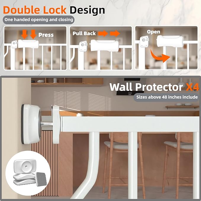 TSAYAWA Walk Through Baby Gate with Door, 48.1-52.7 Inch Wide Presure Mounted No Drill Metal Auto Close Child Gate for Stair Doorway - Indoor Outdoor Safty Gate for Toddler Dog Doggie, White