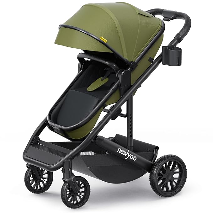 newyoo Bassinet Stroller for Newborn, Nestro 516M, Baby/Infant Strollers w Convertible/Reversible Seat & Cup Holder, Coches para Bebes, 2-in-1 Rear-Facing Pram, One-Hand Quick Fold, Green