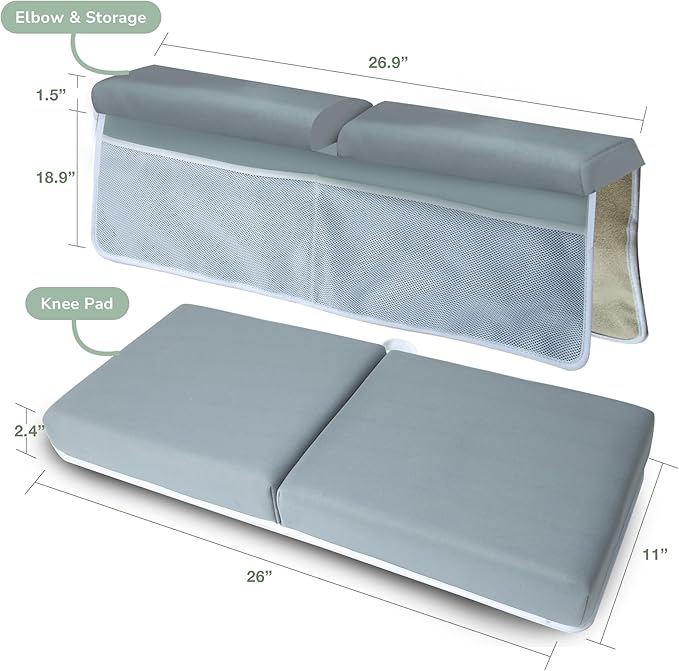 Rylor Baby Bath Kneeler & Elbow Rest Pad - Ultra Thick Foam Cushion for Bathing Infants & Toddlers - 26'' Extra Long and 2.4'' Thick- Non-Slip, Comfortable Support (Gray)
