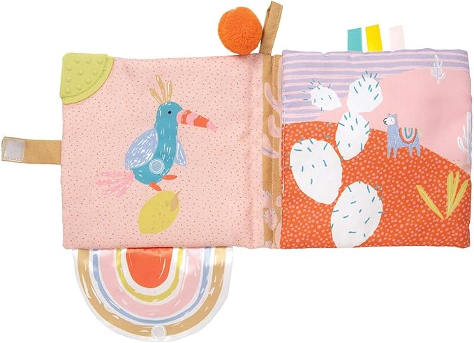 Manhattan Toy Llama Themed Soft Baby Activity Book with Squeaker, Crinkle Paper and Baby-safe Mirror Small