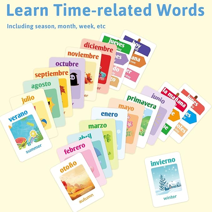 Ceiba Tree Spanish Flash Cards 100 English to Spanish Bilingual Flashcards Español Vocabulary Alphabet Number Colors Educational Learning Toys for Kids Adult Beginners Toddlers Grade School Classroom