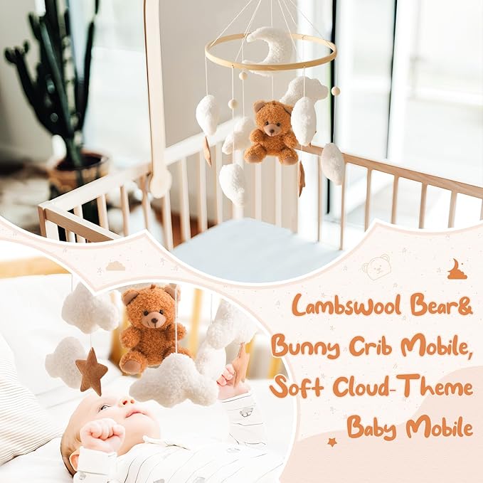 let's make Baby Mobile for Crib Bear Cloud Crib Mobile Handmade Furry Nursery Mobile Gender Neutral Crib Toy Hanging for Nursery Decor Accessories