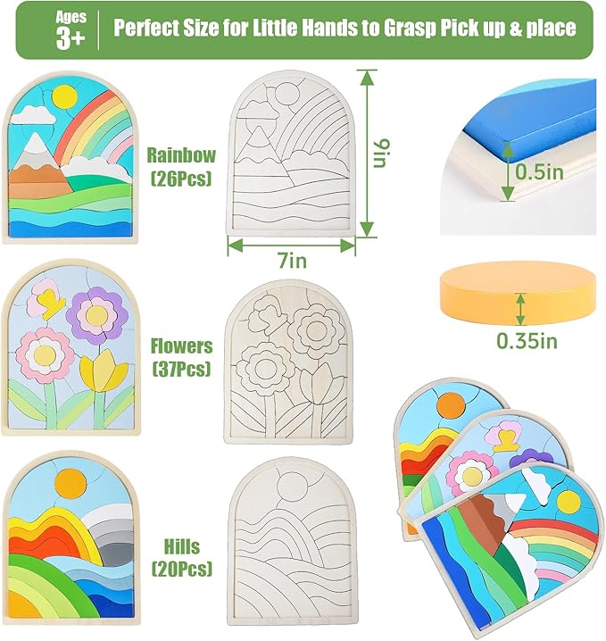 Jigsaw for Baby Boys, Wooden Puzzles for Toddlers 3-5, Boys Girls Birthday Gift for Kids Ages 4-6, Toddler Puzzles Montessori Toys for 3 Year Old, Great Gifts for 3+ Year Olds (3 Pack)