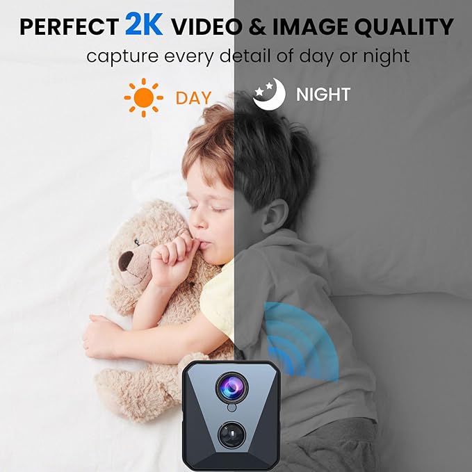 2025 Upgraded Security Camera, 4K HD Mini Nanny Cam for Home with Night Vision, WiFi Indoor Camera, 100 Days Long Battery Life, Motion Detection, Remote Viewing, Wireless Surveillance Cam