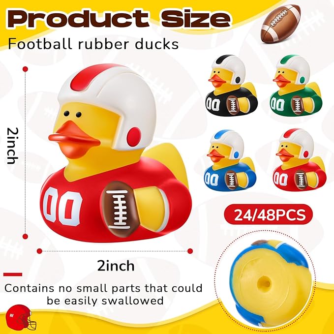 Deekin 48 Pcs Rubber Duck 2 Inch Bulk Sport Party Favors for Birthday Party Decorations Club Player Gift (Football Player)