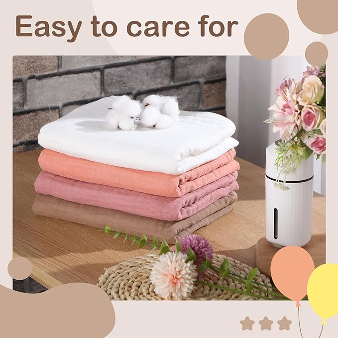 Peryiter 4 Pcs Muslin Hooded Baby Towels, 32"x 32" Cotton Newborn Bath Towel Muslin Infant Baby Blankets Absorbent Unisex Christmas Registry Gift Essentials for Girls Boys (Coffee)