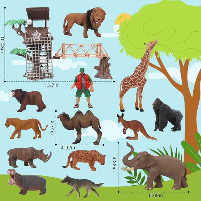 Peagrav Safari Animal Playset - Realistic Figurines, Wild Ranger, Adventure Station, African Jungle Animals for Kids