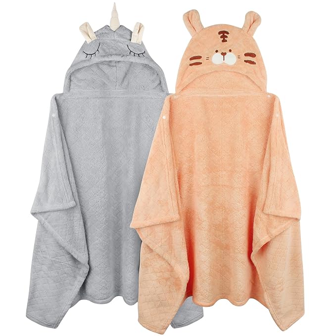 Toddler Bath Towel Hooded Kids Towels Baby Bath Towels for Boy Girl 0-5 Year, 2-Pack Thick Absorbent Toddler Towels with Hood Kids Bath Towel, Large 50''x32'' Baby Hooded Towel for Kids