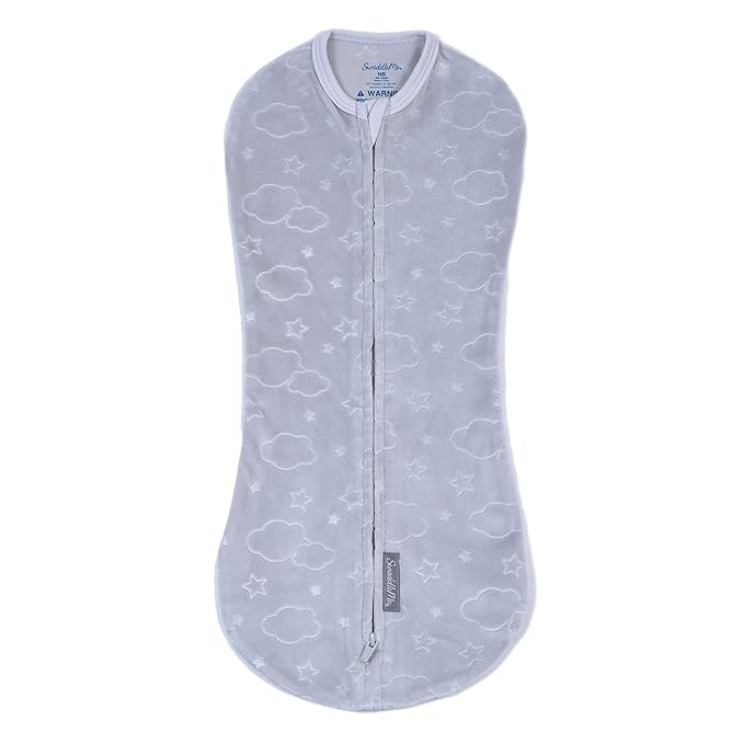 SwaddleMe by Ingenuity Compression Baby Swaddle Pod in Velboa, Two-Way Zipper for Easy Diaper Changes, Improves Sleep & Calms Startle Reflex, 0-2 Months, 1.0 TOG, 2-Pack - Clouds & Stars