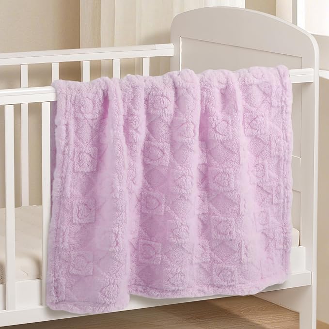 Ultra Soft Fleece Baby Blanket,Swaddle & Receiving Blankets for Newborn Infant, Lightweight Breathable Nursery Nap Blanket for Crib Stroller, for Boys & Girls Heart Checkered 30"x40" Purple