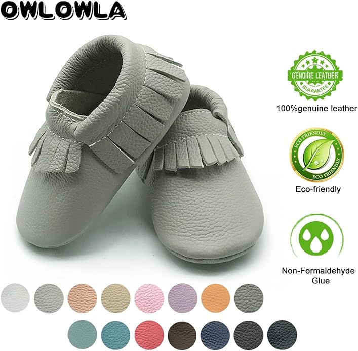 OWLOWLA Baby Moccasins Soft Sole Leather Baby Shoes Infant Toddler Pre-Walker Shoes Baby Boy Girl