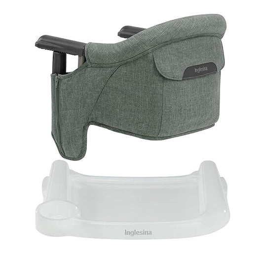 Inglesina Fast Table Chair - Pine Green Melange + Fast Dining Tray - Portable Baby High Chair - for Babies & Toddlers up to 37 lbs - Fits Tables 0.8'' to 3.5'' Thick - Compact - Travel Bag Included