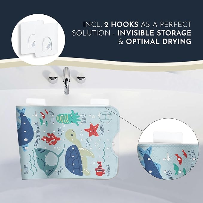 Homerella Baby Bath Tub Mat | Anti Mold Mildew Resistant Non Slip Kids and Adult Bath Tub Shower Mats | 40x16 inch Long with Suction Cups for Secure Grip Hooks for Storage & Drying | Machine Washable