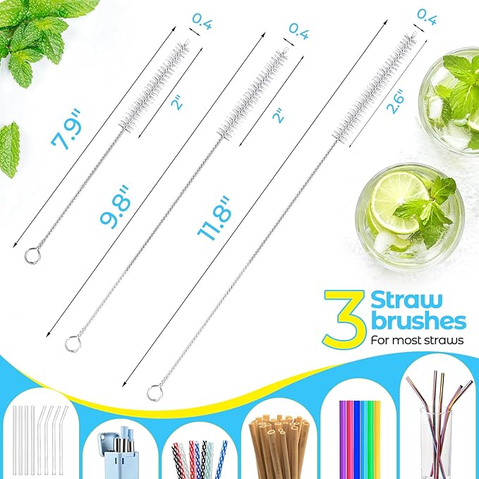 5 Pack Bottle Cleaning Brush Set, Stainless Steel Scrub Cleaner Brush with 14'' Long Handle and 3 Straw Brushes, Flexible for Cleaning Sport Water Bottles, Straws, Coffee Mug, Cups, Baby Bottle