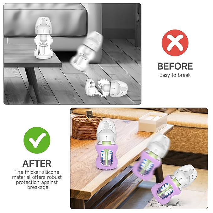 MORLIKE 4 Pack Silicone Sleeves Only Fit 5 oz/150 mL Dr. Brown's Wide Neck Glass Baby Bottle, 100% Silicone Covers Protect Baby Glass Bottle, Easy to Grip Bottle Holders for ‎WB53700-WEB ‎WB51700-P4