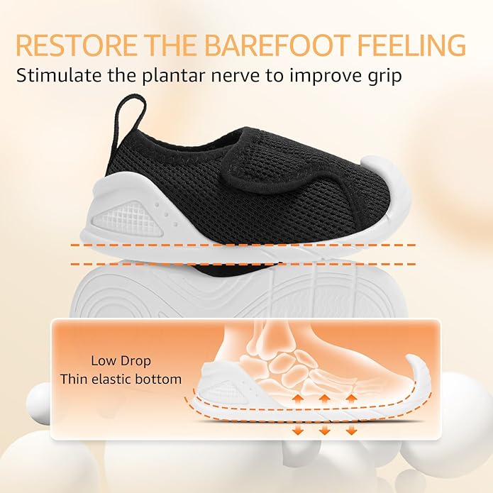 Baby Boys Girls First Walking Shoes Wide Toe Box Infant Sneakers Lightweight Breathable Slip On Barefoot Shoes