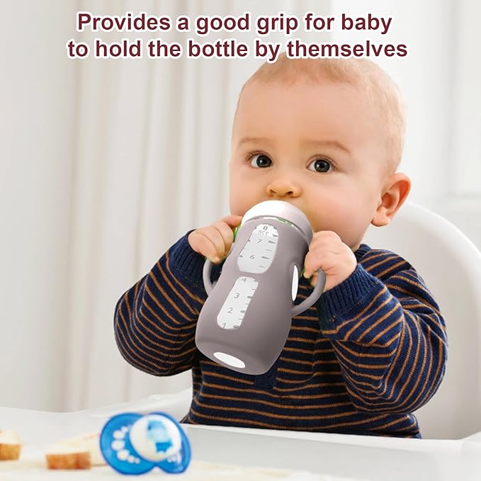 Juome Silicone Sleeves with Handles for Avent Natural Glass Baby Bottles - 3 Pack Anti Breakage Baby Bottle Holder for Philips Avent Glass Baby Bottle, Compatible with Phillips Avent Bottles 8 oz