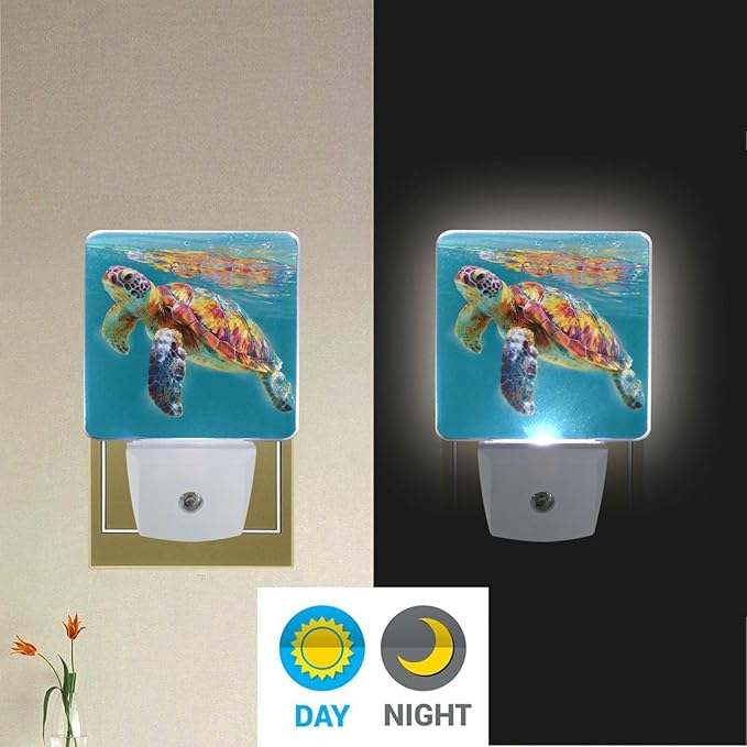 Aslsiy Night Light for Kids Colorful Turtle Sea Summer (1) Plug in Wall Lamp LED Dusk to Dawn Sensor Energy Saving Nightlight for Boys Girls Men Women