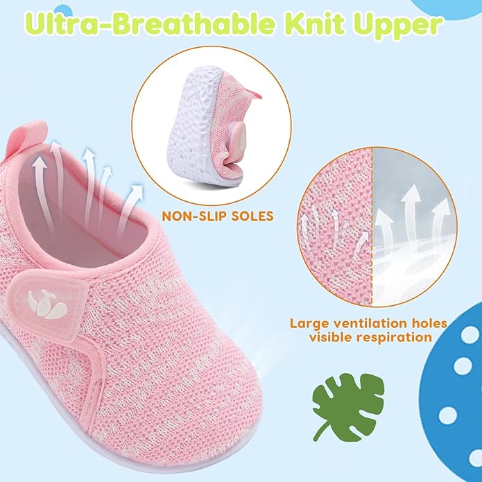 FEETCITY Baby Boys Girls First Walking Shoes Infant Sneakers Crib Shoes Breathable Lightweight Slip On Shoes