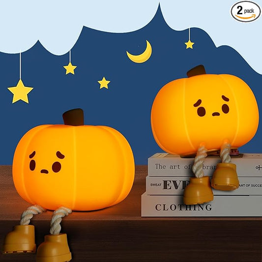 Cute Pumpkin Silicone Night Light - Colorful, Dimmable, Rechargeable, Nursery Lamp for Breastfeeding, Room Décor 2 Pack