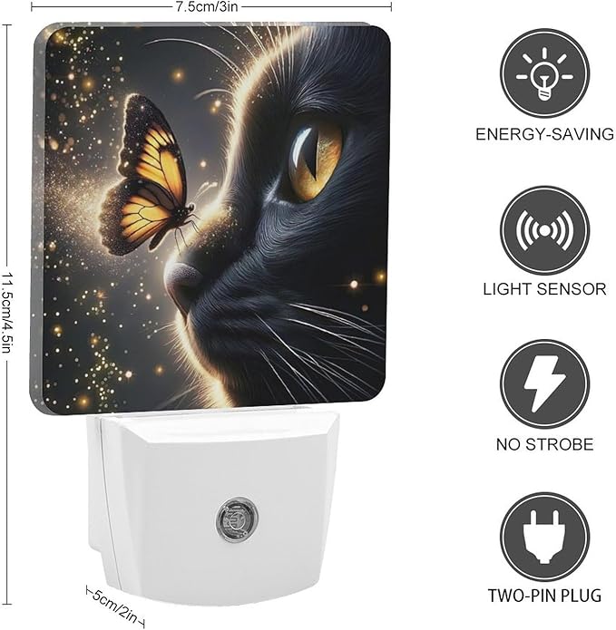 Cat Butterfly Night Light, Plug into Wall Decor Nightlights for Bedroom, Bathroom, Hallway, Kitchen, with Dusk to Dawn Light Auto Sensors LED Night Lights for Boys Girls Women Men Room Gifts