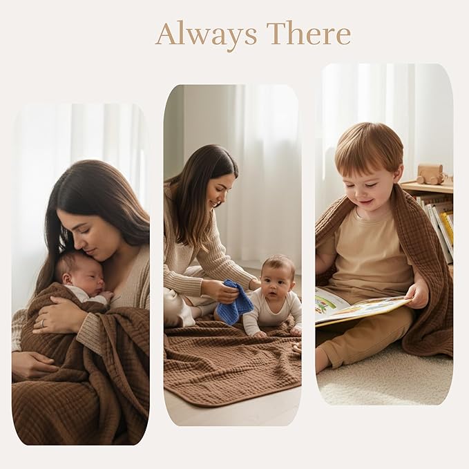 Premium 5-Piece Muslin Baby Towel Set: 43x43 Inches of Gentle Softness & Versatility, Ideal for Baby Girls & Boys' Delicate Skin – A Cozy Coffee & Soothing Blue Choice