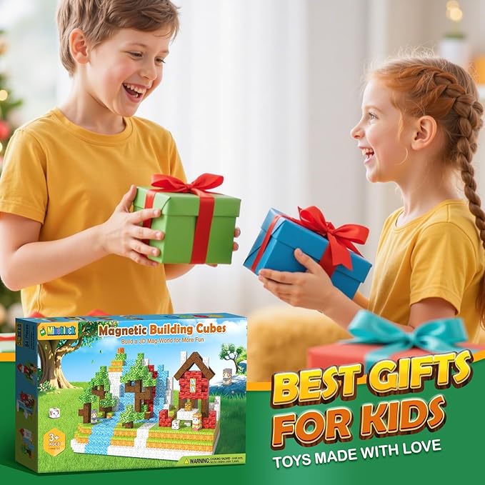 Magnetic Blocks - Build Mine Magnet World Set for Kids Age 3-5 6-8, STEM Sensory Toys for Toddlers, Gifts for 3+ Years Old Girls & Boys, 1" Magnet Cubes, Classroom Must Haves, and Sensory Outdoor Toys