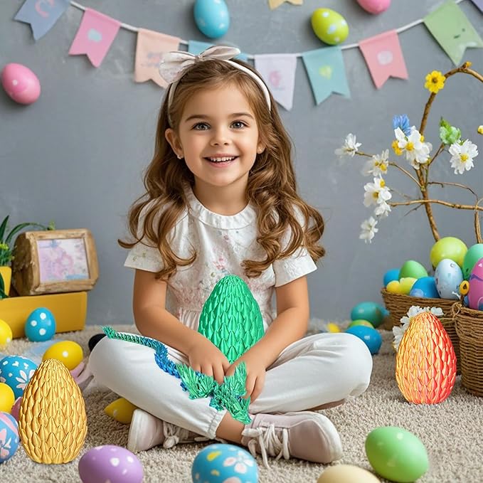 3D Printed Dragon Eggs with Articulated Fly Dragon Inside, Collectible Figurines Fidget Toy for Adults Kids Birthday Easter Christmas White Elephant Gifts for Friends Colleagues(Silk Green, M size)