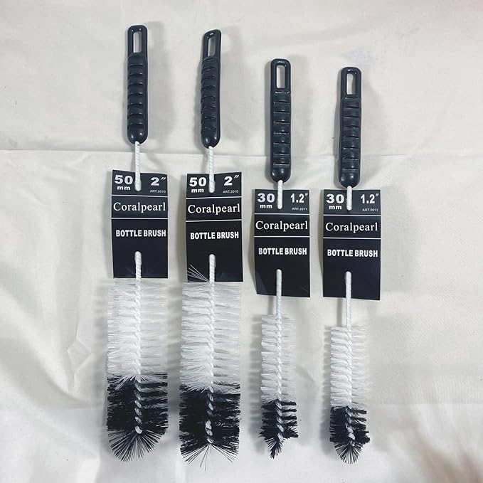 Coralpearl Bottle Brushes Thin Long Handle X 4, Utility Skinny Wire Cleaner Set Big Small, Bendable Flexible for Cleaning Narrow Neck Water, Beer, Wine, Baby Bottles, Pipes, Tubes, Hoses, and Flasks