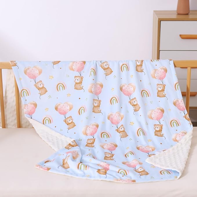 iEvolve Baby Nursery Bed Blankets Ultra Soft Double Layer Mini Blanket Minky Blanket Receiving Blankets Shower Gifts(Ballon Bear,45 * 60in)