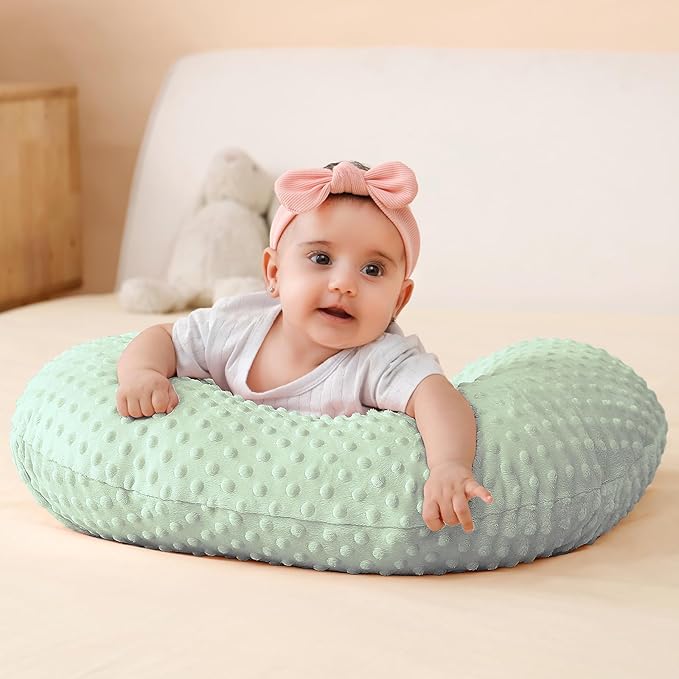 Nursing Pillow and Positioner, Breastfeeding, Bottle Feeding, Baby Sitting Support with Removable Ultra Soft Cover, Tummy Time Support for Baby Boys and Girls (Green)