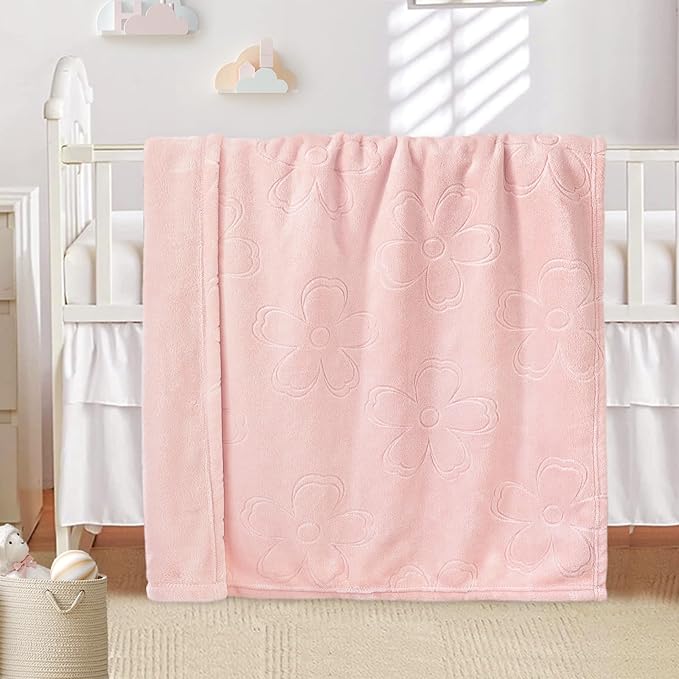 BORITAR Baby Blanket for Girls Ultra Soft Cozy Fleece Baby Blankets, Warm and Lightweight Toddler Blanket with Elegant Floral Printed for Bed Stroller Crib Travel, 30x40 Inch, Pink