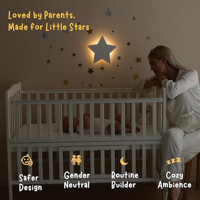 Nursery Night Light – Dimmable Star Wall Light for Newborns & Toddlers Nursery Decor – Rechargeable LED Light with Touch Control for Kids' Safety (Moon & Stars Decals Included)